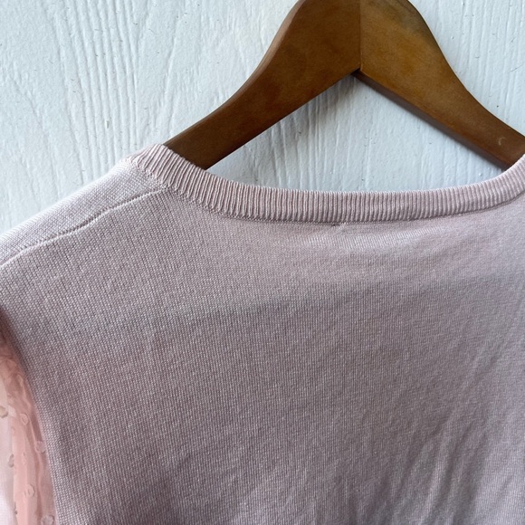 ADRIANNA PAPELL Blush Pink Button-Down Cardigan with Sheer Polka Dot Sleeves NWT - Picture 3 of 12